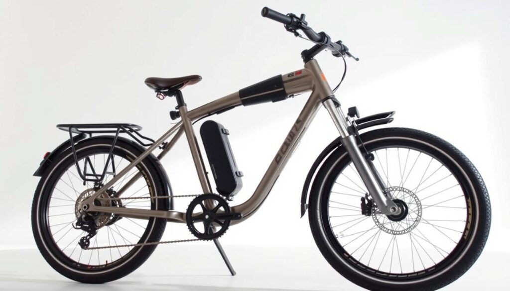 A sleek, high-performance electric bicycle stands proudly in a modern, minimalist setting. The frame gleams with a premium metallic finish, complemented by state-of-the-art components and elegant design details. In the foreground, the bike's powerful motor and battery system are visible, hinting at its exceptional performance capabilities. The middle ground features a clean, white backdrop, allowing the bike to take center stage. In the background, a soft, gradient-based lighting creates a sense of depth and sophistication. The overall scene conveys the essence of "Ebike Explained" - a premium, cutting-edge electric bicycle that delivers uncompromising performance and style.