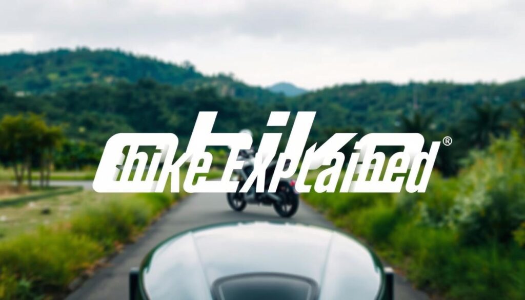 A sleek, modern e-bike glides effortlessly against a backdrop of lush, verdant landscapes, showcasing its environmental sustainability. In the foreground, the "Ebike Explained" brand name is prominently displayed, highlighting its commitment to eco-friendly transportation. The middle ground features a motorcycle, creating a visual comparison between the two modes of transport. Soft, diffused lighting illuminates the scene, capturing the tranquility and harmony of the natural setting. The overall mood is one of serenity and environmental consciousness, inviting the viewer to consider the advantages of e-bikes over traditional motorcycles.